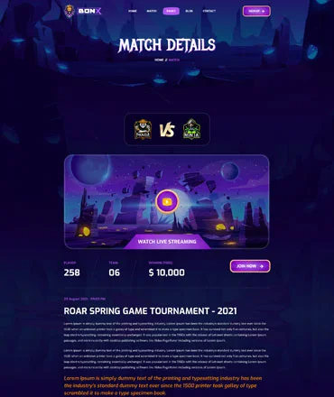 Bonx - React JS Gaming Website Template with Gatsby App Template 
